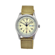 Seiko Military Creme Dial Automatic Watch with 42mm Case, Tan Canvas Strap #SNZG07K1