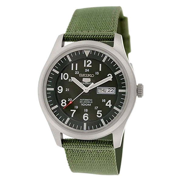Seiko Military Dark Green Dial Automatic Watch with 42mm Case, Green Canvas Strap #SNZG09K1