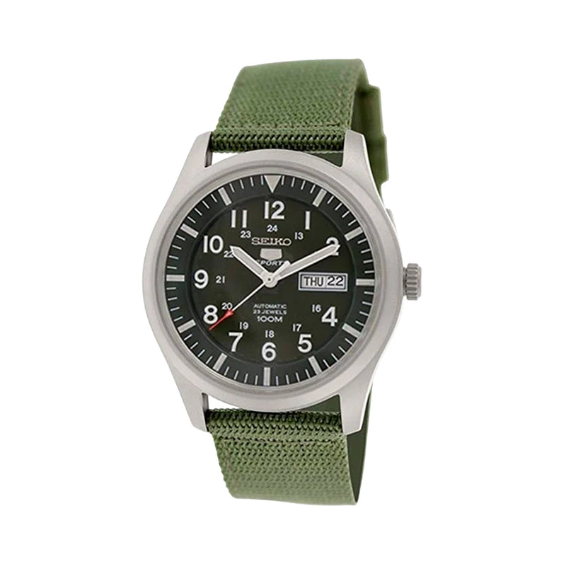 Seiko Military Dark Green Dial Automatic Watch with 42mm Case, Green Canvas Strap #SNZG09K1