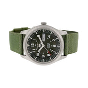 Seiko Military Dark Green Dial Automatic Watch with 42mm Case, Green Canvas Strap #SNZG09K1