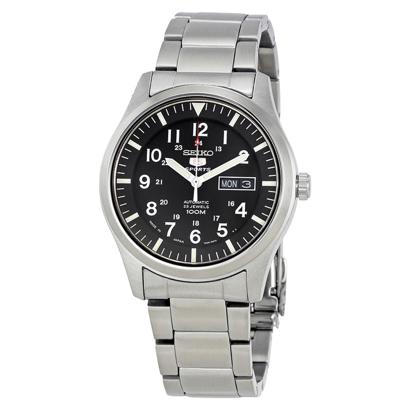 Seiko Military Black Dial Automatic Watch with 42mm Case, and SS Bracelet #SNZG13J1
