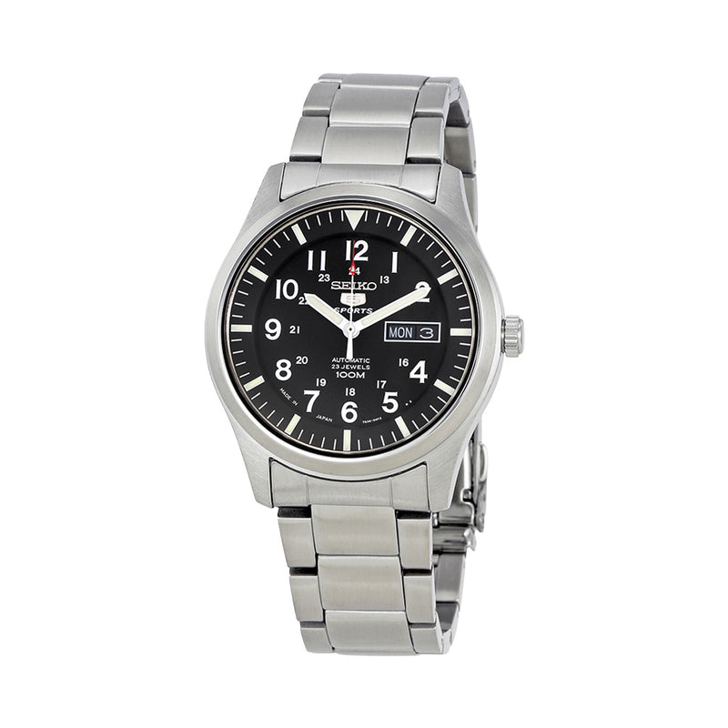 Seiko Military Black Dial Automatic Watch with 42mm Case, and SS Bracelet #SNZG13J1