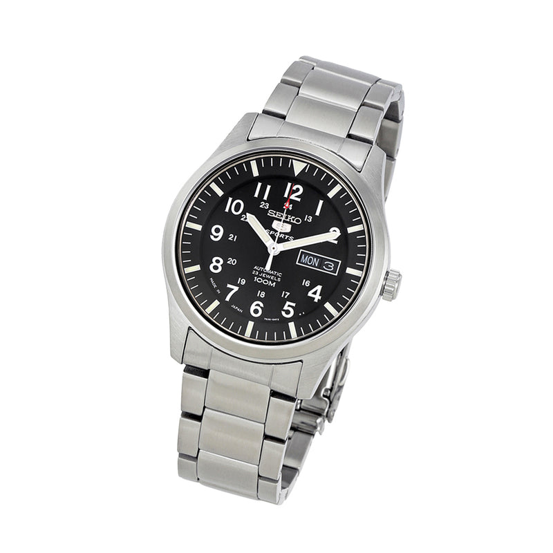 Seiko Military Black Dial Automatic Watch with 42mm Case, and SS Bracelet #SNZG13J1