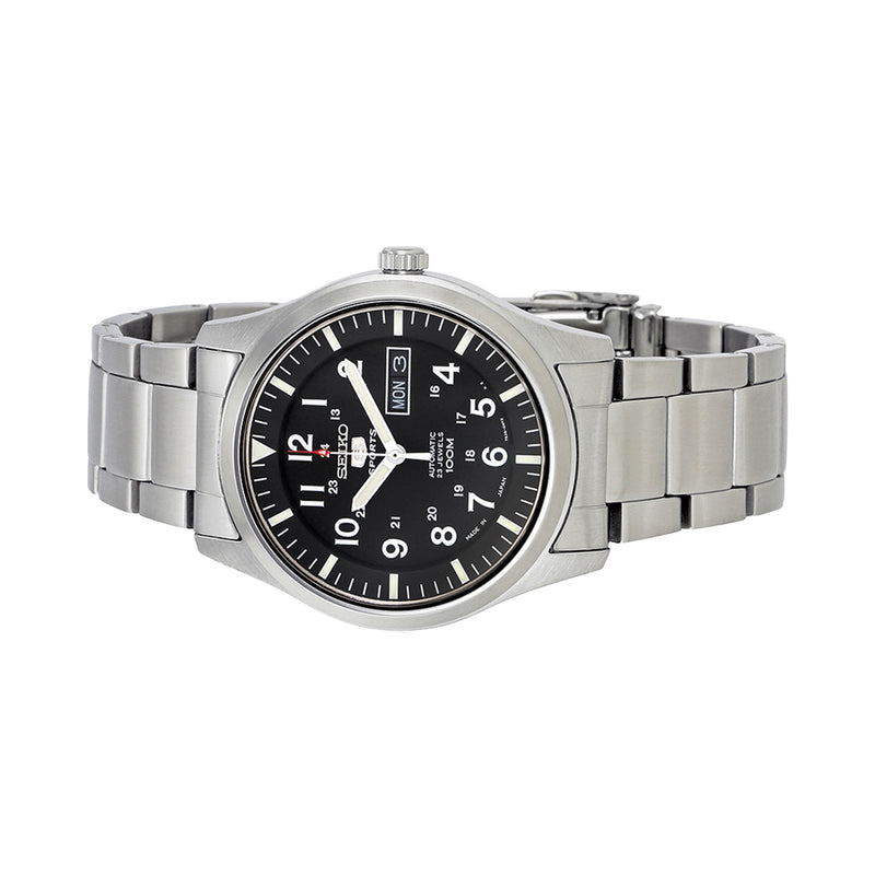 Seiko Military Black Dial Automatic Watch with 42mm Case, and SS Bracelet #SNZG13J1