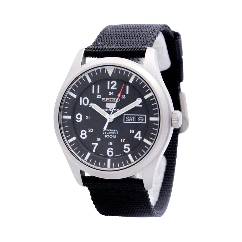 Seiko Military Black Dial Automatic Watch with 42mm Case, Black Canvas Strap #SNZG15K1