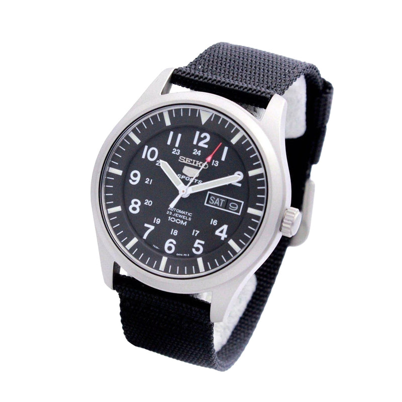 Seiko Military Black Dial Automatic Watch with 42mm Case, Black Canvas Strap #SNZG15K1