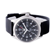 Seiko Military Black Dial Automatic Watch with 42mm Case, Black Canvas Strap #SNZG15K1