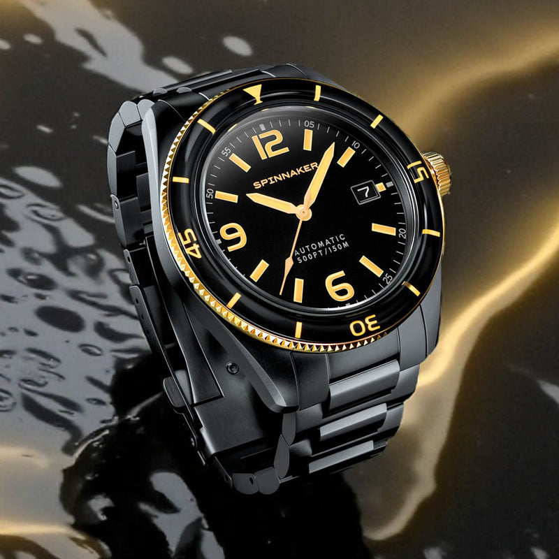 Spinnaker "Black and Gold" Fleuss Automatic Golden Eclipse #SP-5055-55