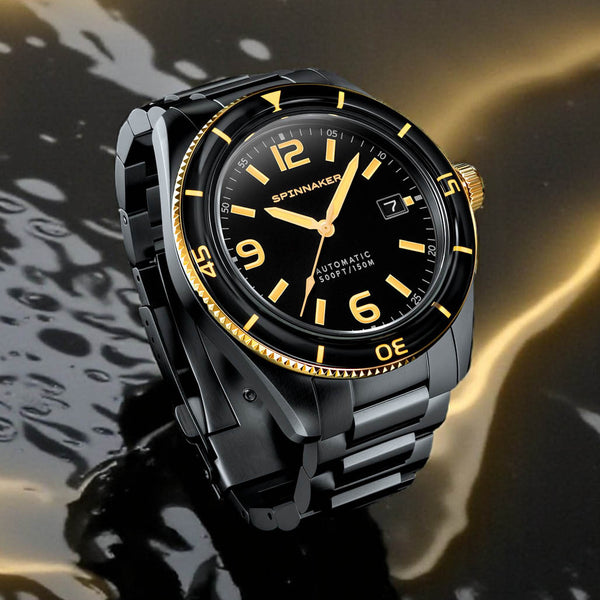 Spinnaker "Black and Gold" Fleuss Automatic Golden Eclipse #SP-5055-55