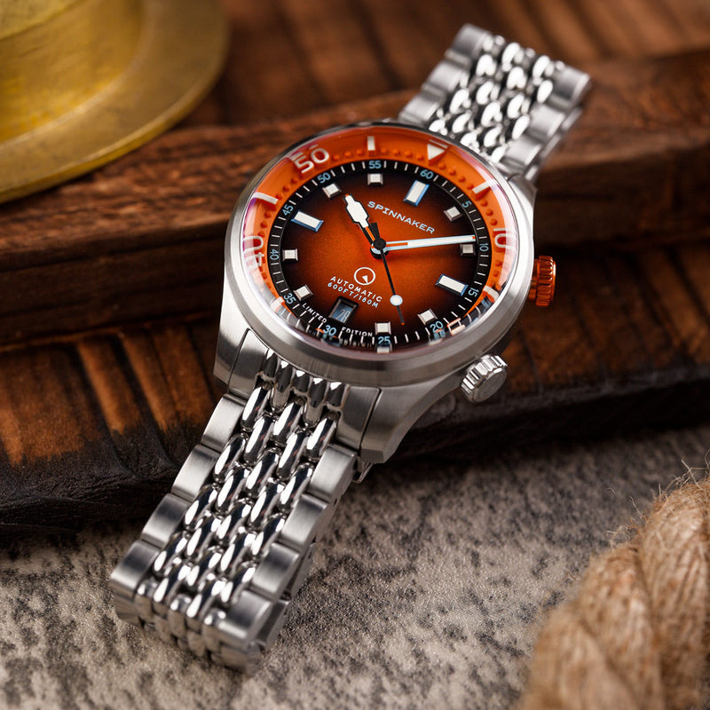 Spinnaker x Islander Bradner Limited Edition Compressor Style Watch with Burnt Orange Dial #SP-5062-LIW22