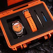 Spinnaker Hi-Beat Boettger Dive Watch with Coral Orange Dial #SP-5083-AA open package