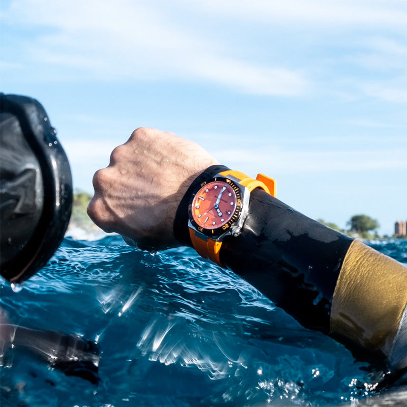 Spinnaker Hi-Beat Boettger Dive Watch with Coral Orange Dial #SP-5083-AA lifestyle