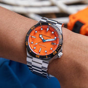 Spinnaker Hi-Beat Boettger Dive Watch with Coral Orange Dial #SP-5083-AA wrist