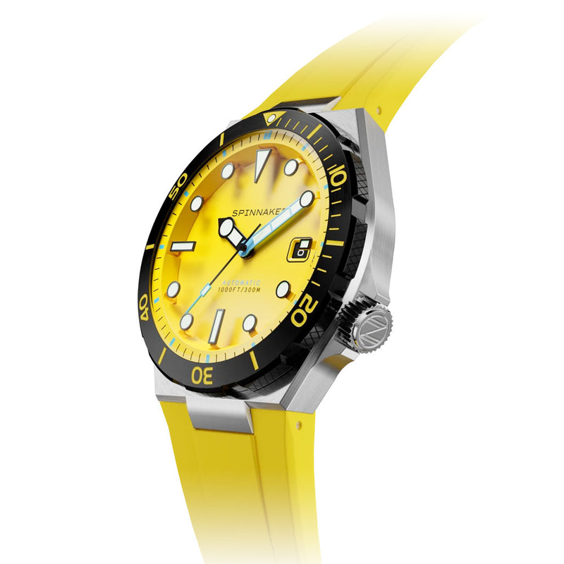 Spinnaker Hi-Beat Boettger Dive Watch with Lemon Yellow Dial #SP-5083-BB crown