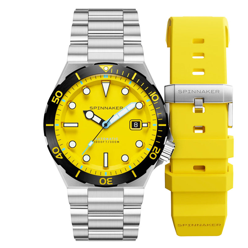Spinnaker Hi-Beat Boettger Dive Watch with Lemon Yellow Dial #SP-5083-BB strap