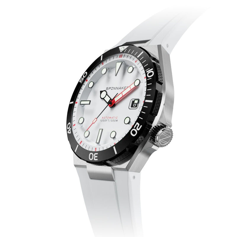 Spinnaker Hi-Beat Boettger Dive Watch with Blizzard White Dial #SP-5083-CC crown