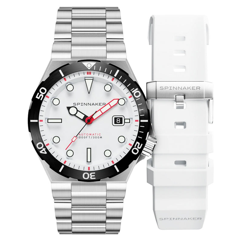 Spinnaker Hi-Beat Boettger Dive Watch with Blizzard White Dial #SP-5083-CC strap