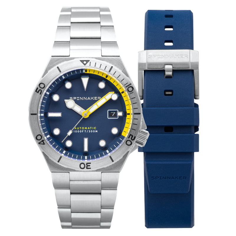 Spinnaker Hi-Beat Boettger Dive Watch with Midnight Navy Dial #SP-5083-DD extra strap