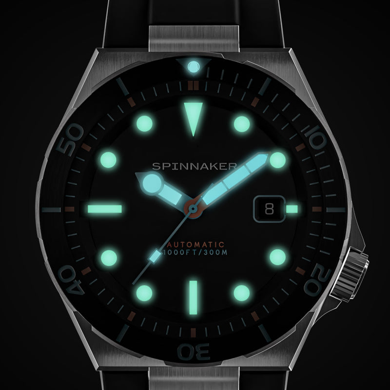 Spinnaker Hi-Beat Boettger Dive Watch with Midnight Navy Dial #SP-5083-DD lume