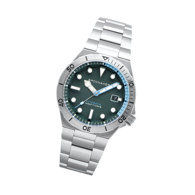 Spinnaker Hi-Beat Boettger Dive Watch with Forest Shadow Dial #SP-5083-EE tilt