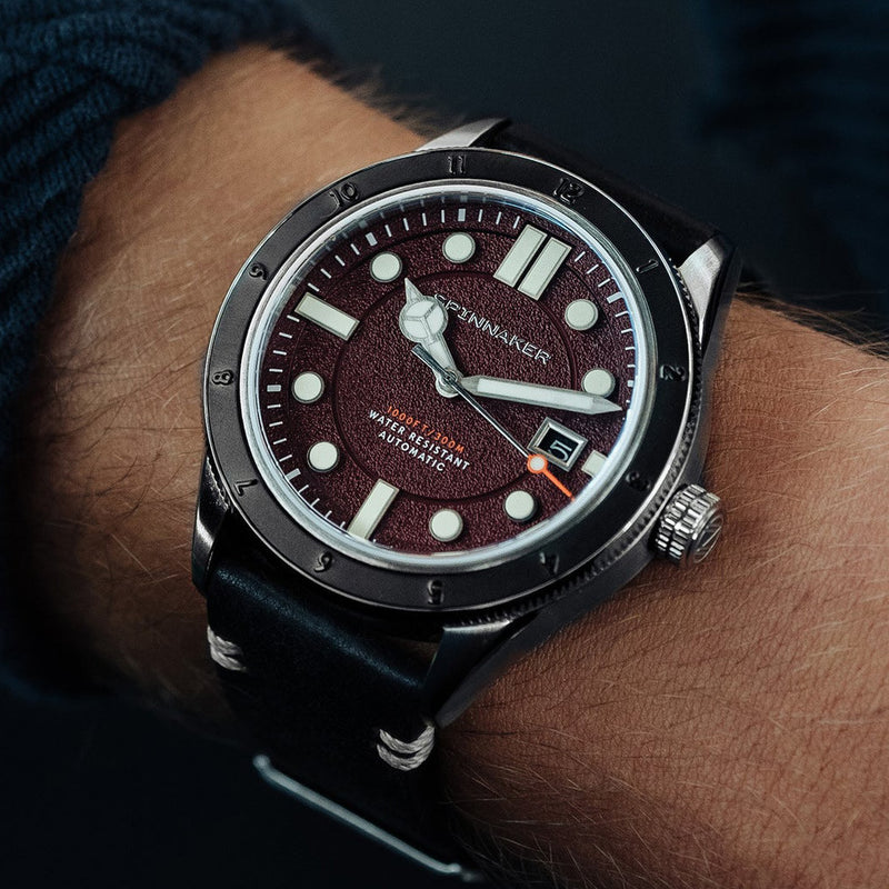 Spinnaker Cahill 300 Malbec Automatic Watch with Maroon Dial #SP-5096-04 wrist