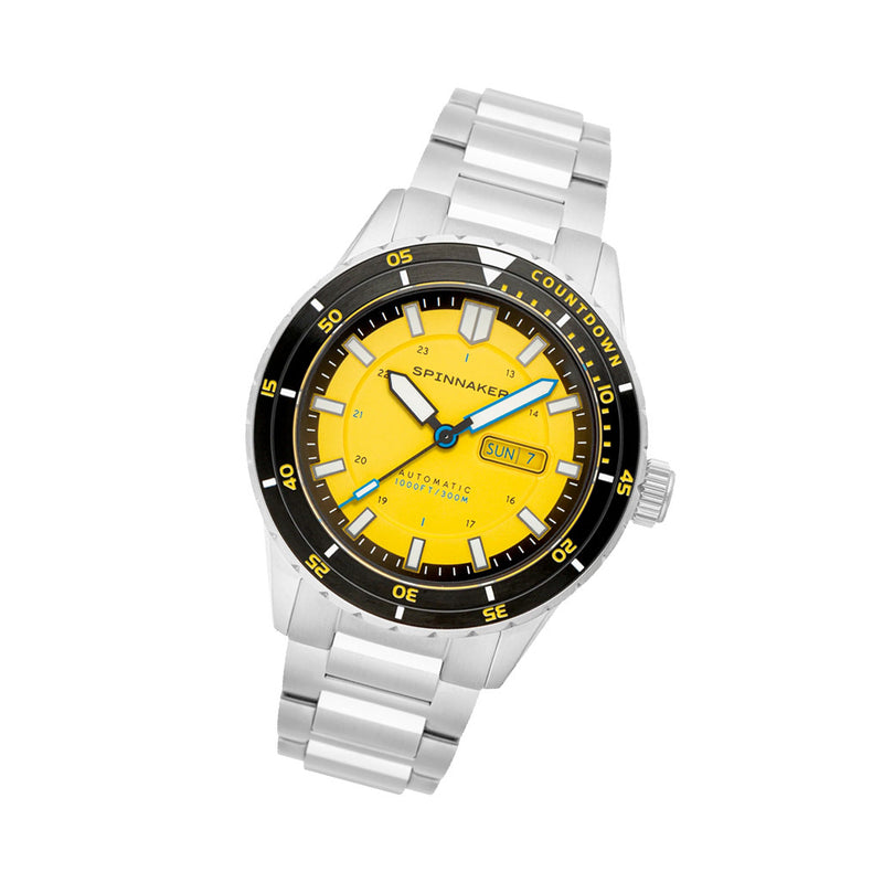 Spinnaker Hass Automatic Dive Watch with Safety Yellow Dial #SP-5099-33 tilt
