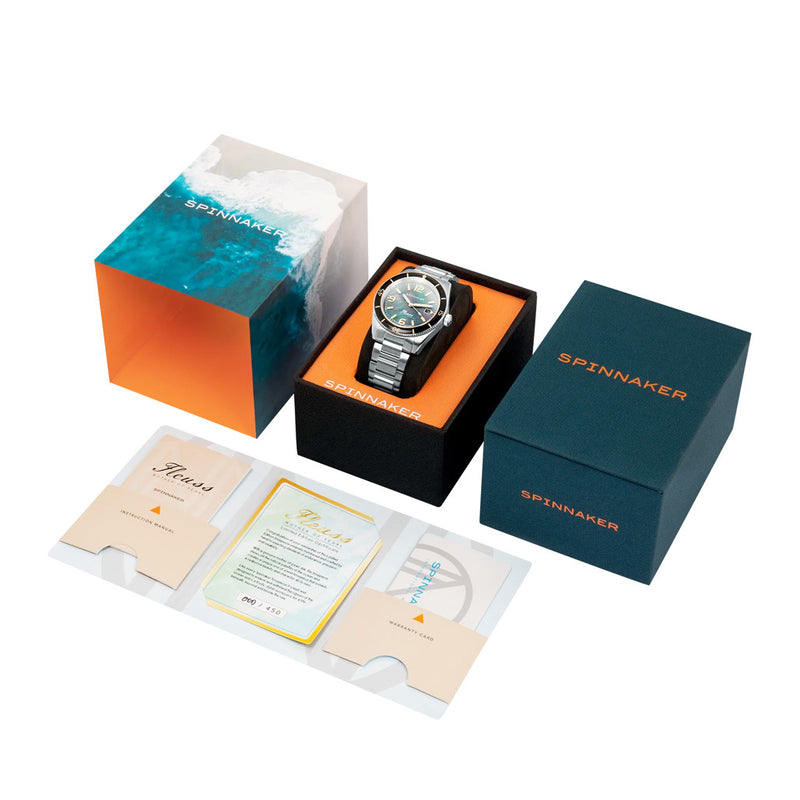 Spinnaker Fluess "Midnight Pearl" Limited Edition Automatic Diver #SP-5108-11 packaging