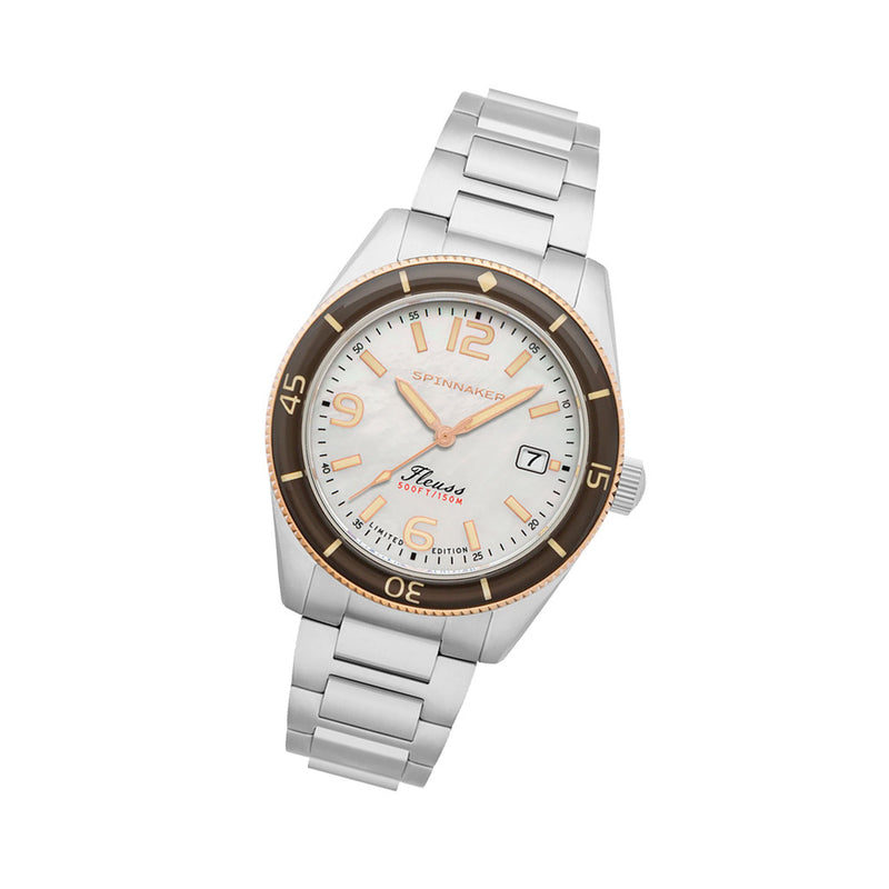 Spinnaker Fluess "White Pearl" Limited Edition Automatic Diver #SP-5108-33 tilt