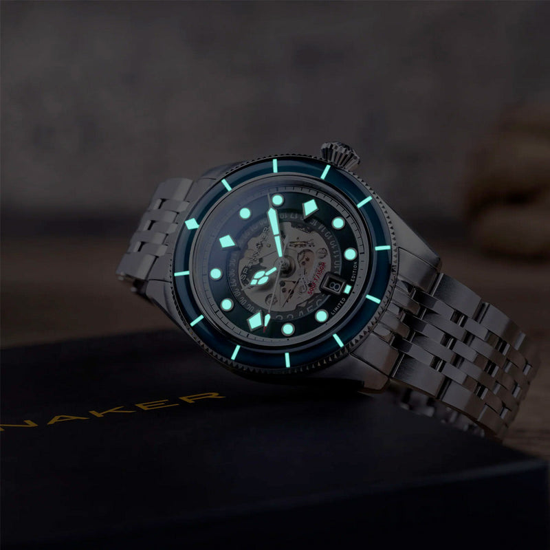 Spinnaker Fleuss Automatic Marlborough Ltd Edition with Teal Dial #SP-5116-22 lifestyle lume