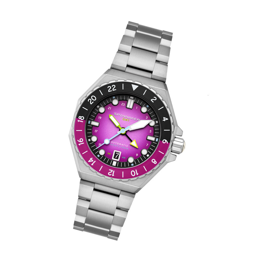 Spinnaker Dumas GMT Automatic Watch with Cadmium Violet Dial #SP
