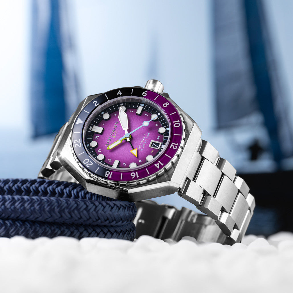 Spinnaker Dumas GMT Automatic Watch with Cadmium Violet Dial #SP