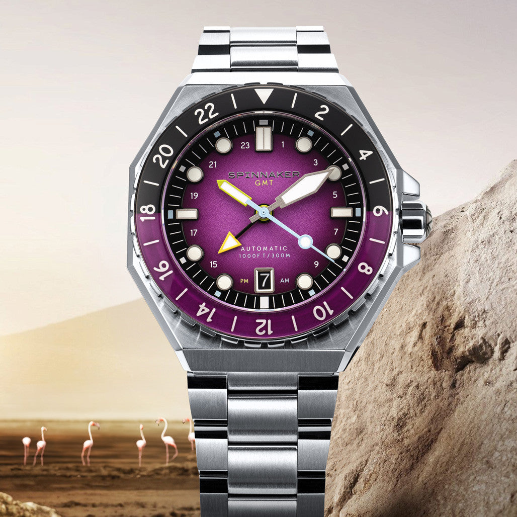 Spinnaker Dumas GMT Automatic Watch with Cadmium Violet Dial #SP