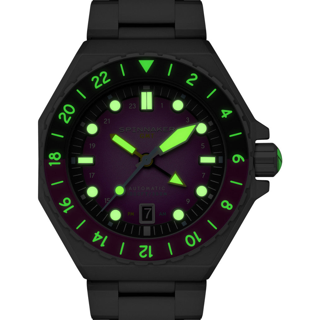 Spinnaker Dumas GMT Automatic Watch with Cadmium Violet Dial #SP