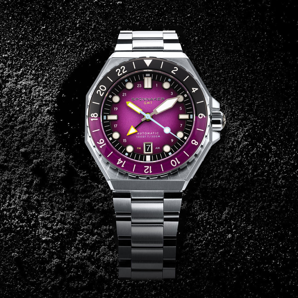 Spinnaker Dumas GMT Automatic Watch with Cadmium Violet Dial #SP