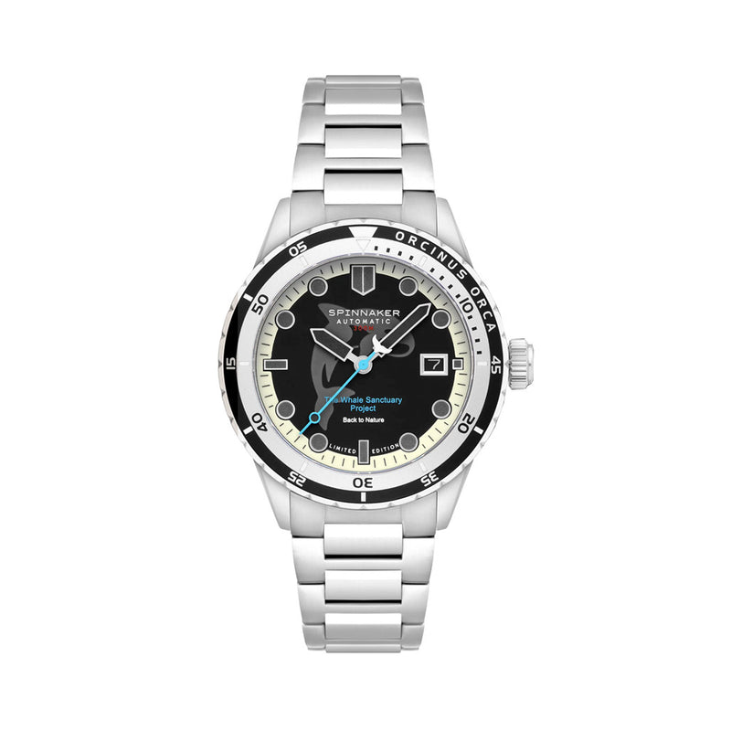 Spinnaker Hass Automatic Whale Sanctuary Project Orca Black Ltd Edition Dive Watch #SP-5128-22