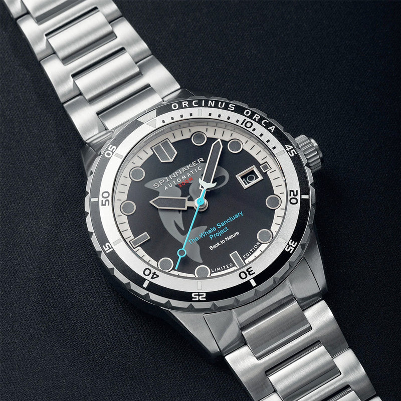 Spinnaker Hass Automatic Whale Sanctuary Project Orca Black Ltd Edition Dive Watch #SP-5128-22