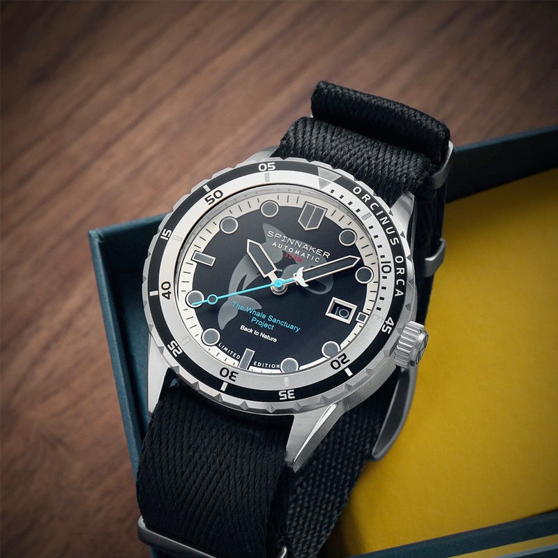 Spinnaker Hass Automatic Whale Sanctuary Project Orca Black Ltd Edition Dive Watch #SP-5128-22