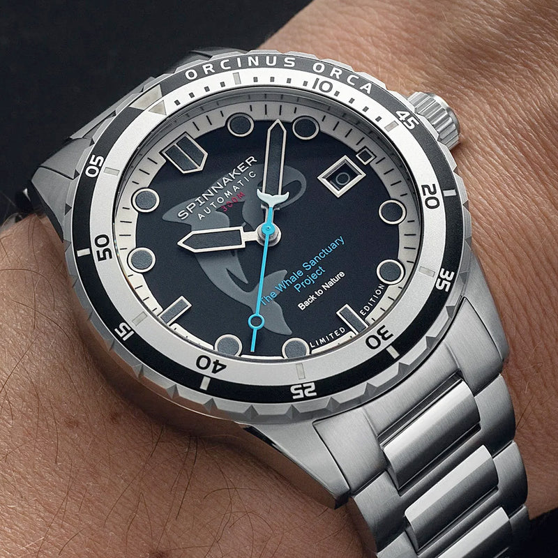 Spinnaker Hass Automatic Whale Sanctuary Project Orca Black Ltd Edition Dive Watch #SP-5128-22