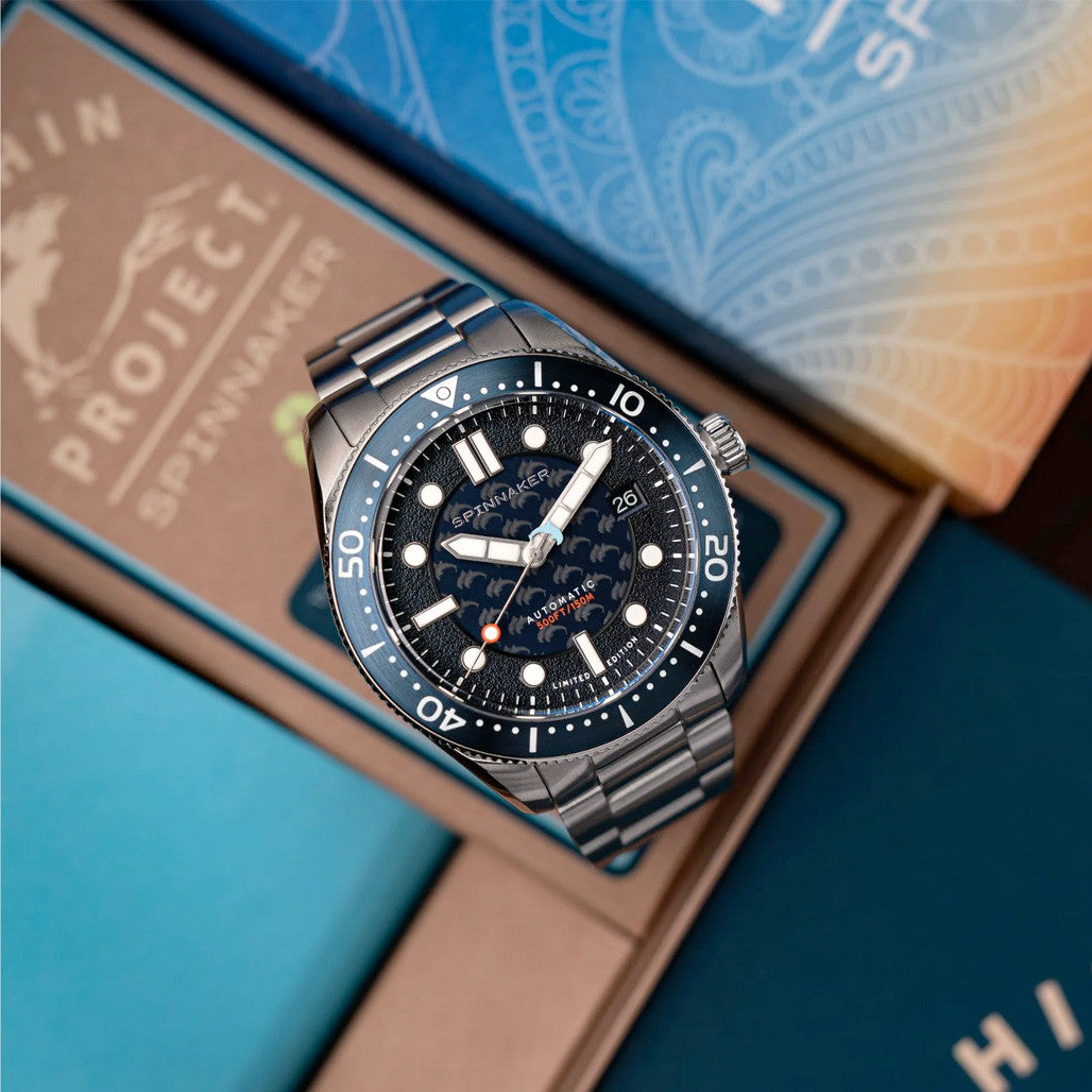 Spinnaker 40mm Croft Dolphin Project LE Dive Watch with Ocean Blue