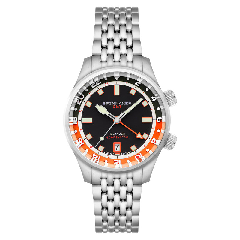 Spinnaker x Islander Bradner GMT Automatic Watch with Black and Orange Dial #SP-5150-LIW22