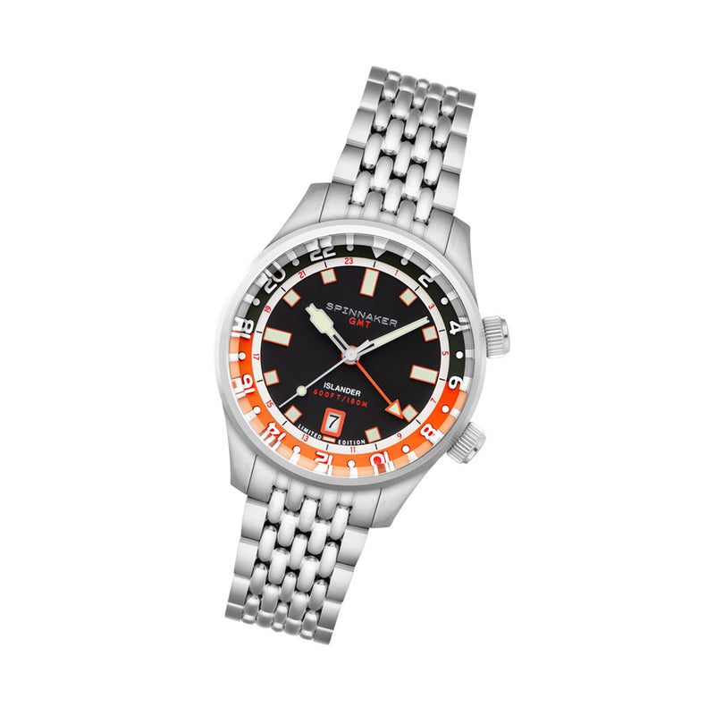 Spinnaker x Islander Bradner GMT Automatic Watch with Black and Orange Dial #SP-5150-LIW22