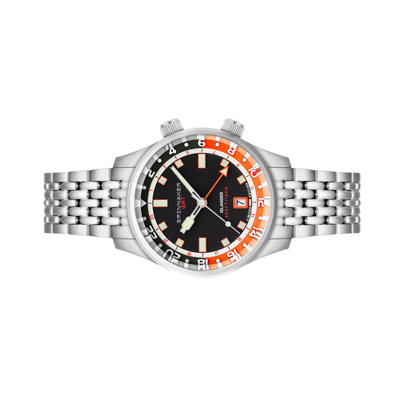 Spinnaker x Islander Bradner GMT Automatic Watch with Black and Orange Dial #SP-5150-LIW22