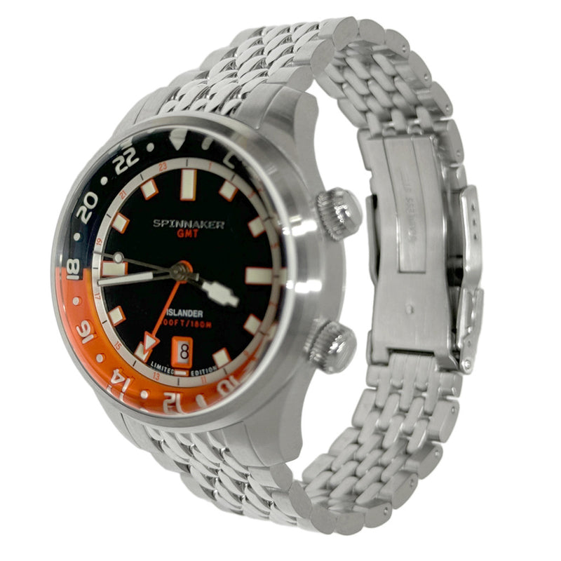 Spinnaker x Islander Bradner GMT Automatic Watch with Black and Orange Dial #SP-5150-LIW22