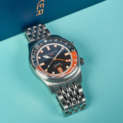 Spinnaker x Islander Bradner GMT Automatic Watch with Black and Orange Dial #SP-5150-LIW22