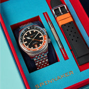 Spinnaker x Islander Bradner GMT Automatic Watch with Black and Orange Dial #SP-5150-LIW22