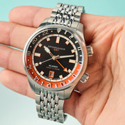 Spinnaker x Islander Bradner GMT Automatic Watch with Black and Orange Dial #SP-5150-LIW22