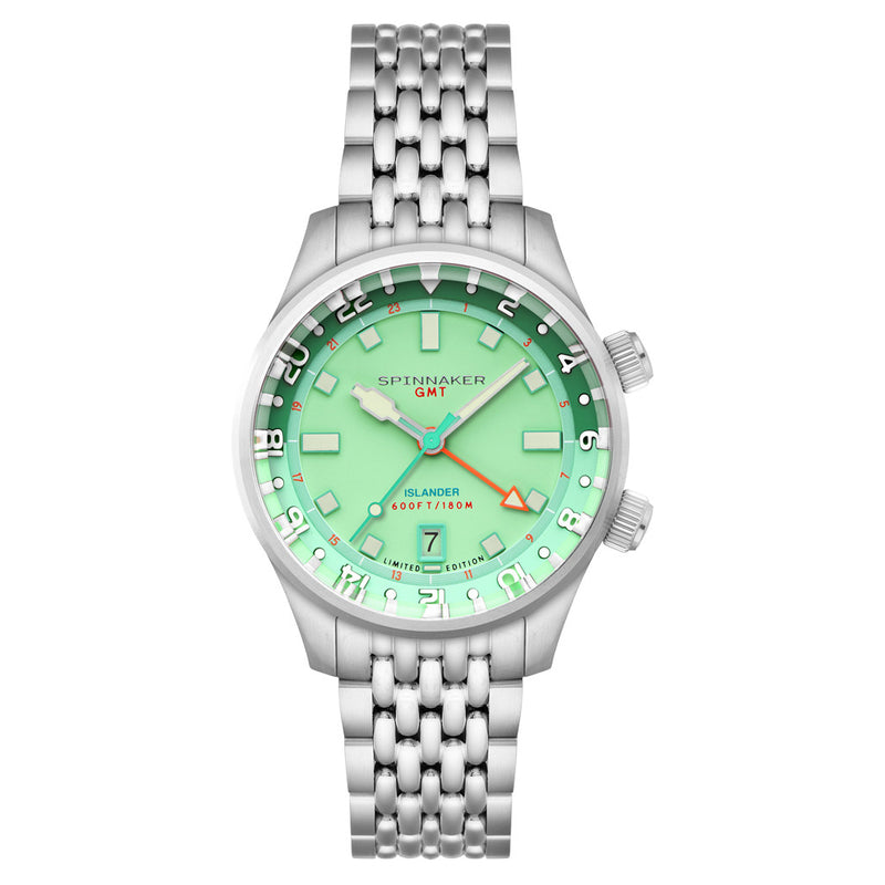 Spinnaker x Islander Bradner GMT Automatic Watch with Mint Green Dial #SP-5150-LIW33