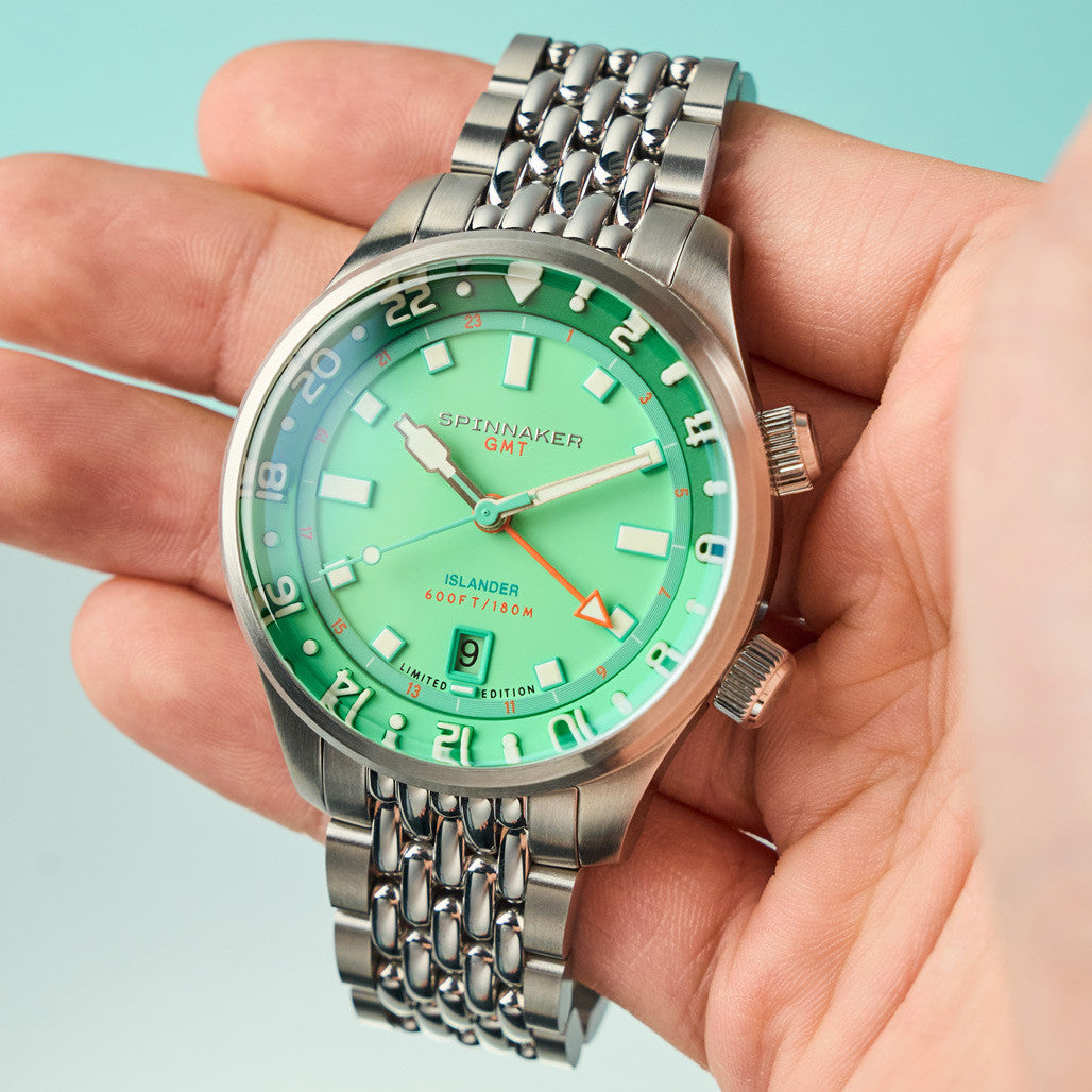 Spinnaker x Islander Bradner GMT Automatic Watch with Mint Green