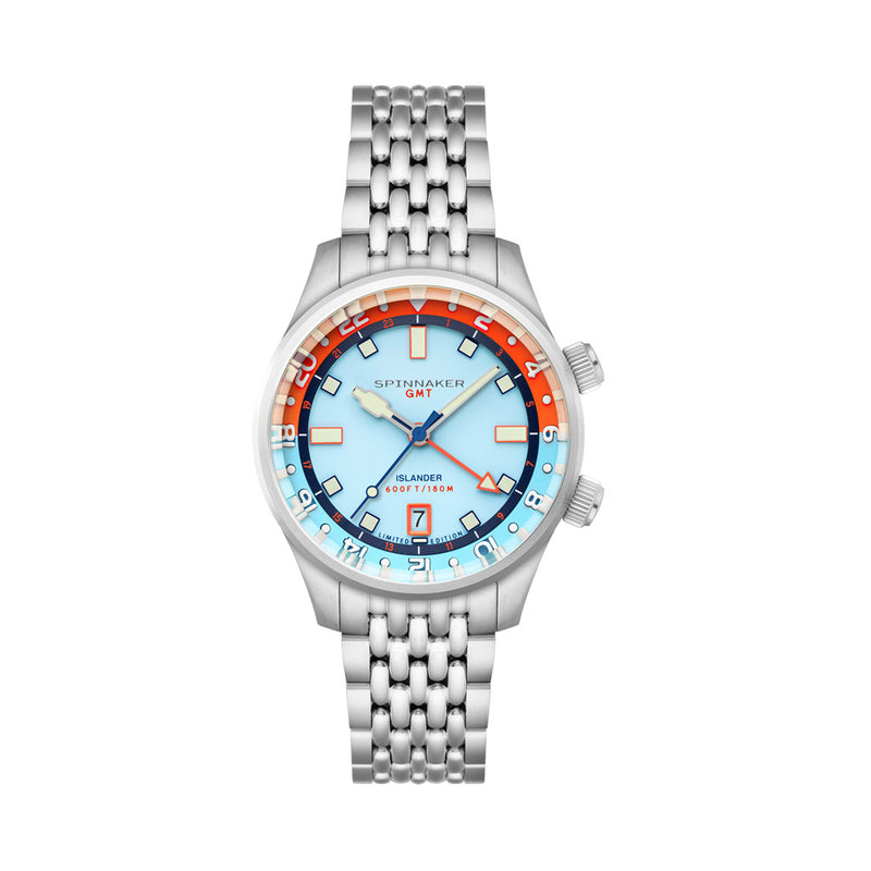 Spinnaker x Islander Bradner GMT Automatic Watch with Blue and Orange Dial #SP-5150-LIW44