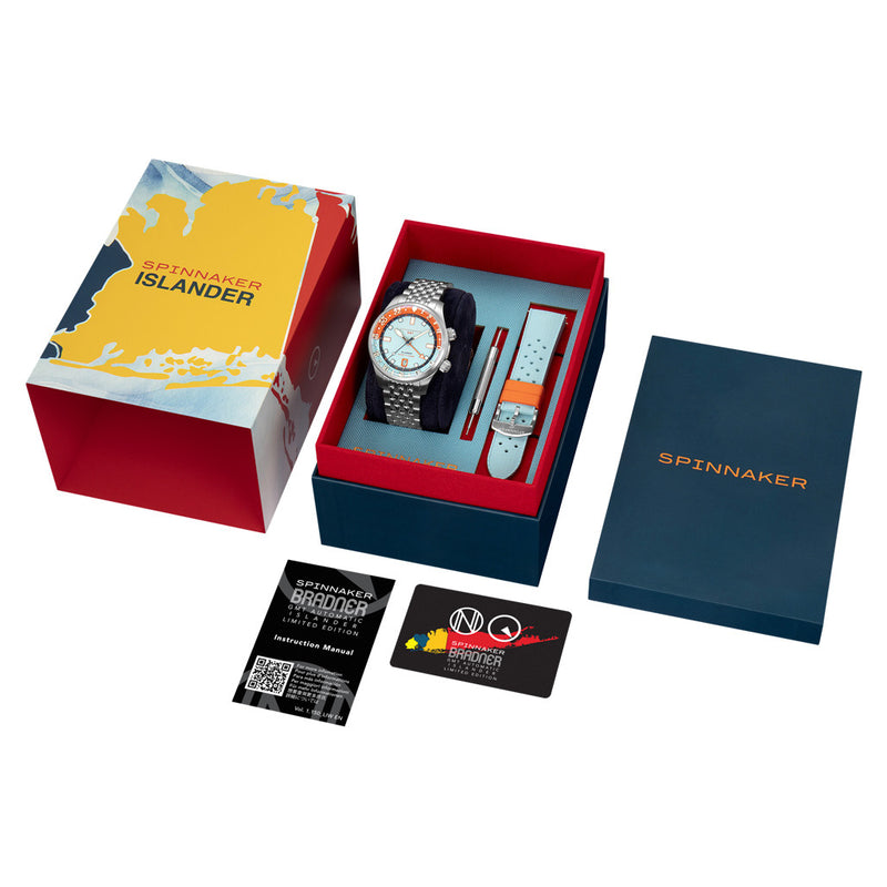Spinnaker x Islander Bradner GMT Automatic Watch with Blue and Orange Dial #SP-5150-LIW44